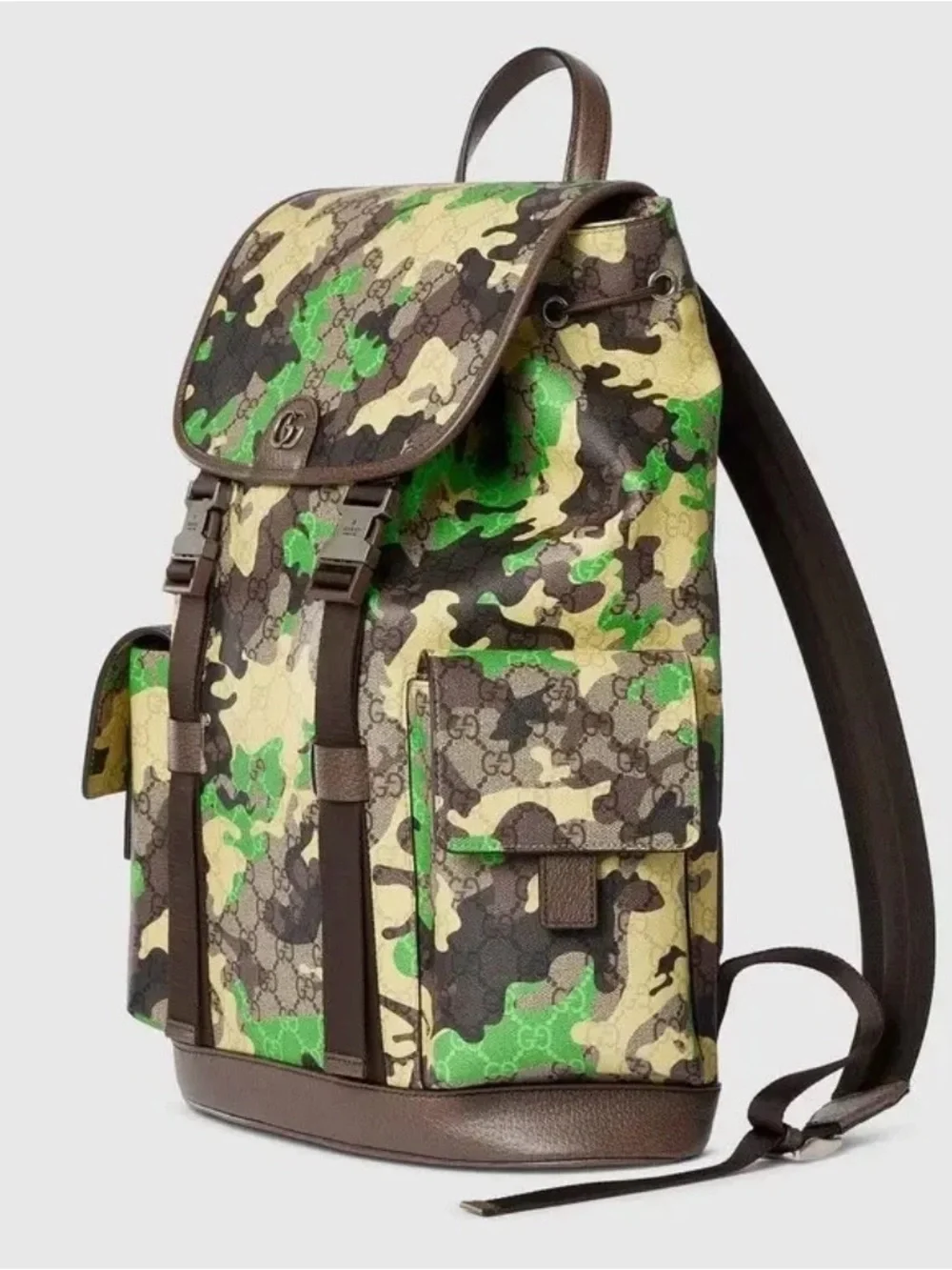 Gucci GG Animation Green Camouflage Large Backpack Laptop Bag Authentic NWT